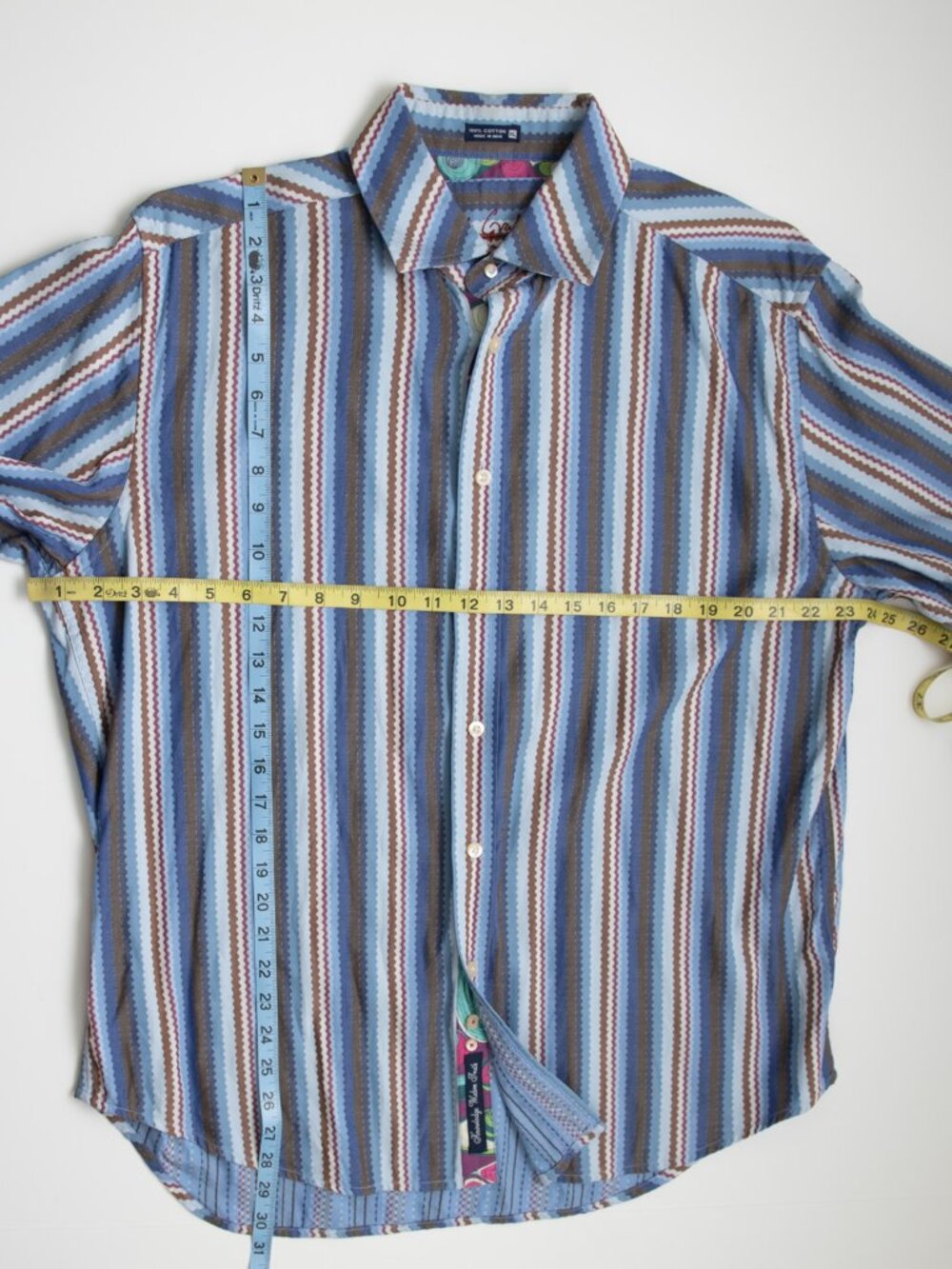 Robert Graham Flip Cuff Shirt Button Down Stripe Blue Brown Size XL - Picture 6 of 6